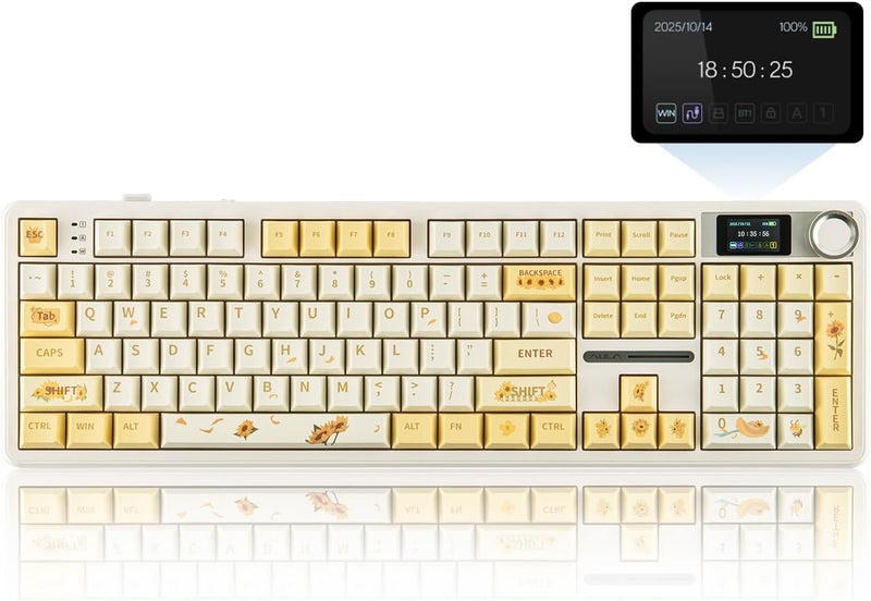 EPOMAKER X Aula F108 PRO Wireless Gaming Keyboard with Screen, 8000mAh Battery, 104 Hot-Swappable and Programmable Keys and Knob, RGB Backlight, for Mac/PC/Android (Grey&Yellow) - Image 1